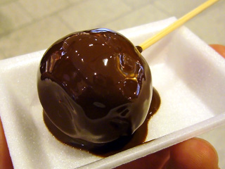 写真: 噴水のようにわき出るチョコをつけ放題のお菓子、東京ミッドタウンにて (2008.1.12)